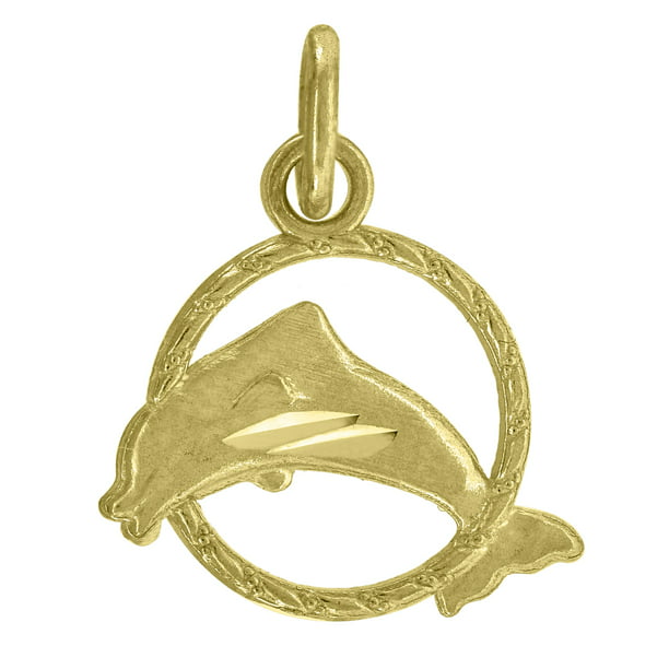 10kt Yellow Gold Womens Diamond-cut Dolphin In Ring Charm Pendant 